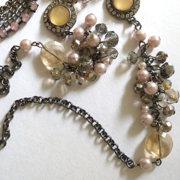 Bohemian Multi Strand Necklace Rhinestones Beaded Gunmetal Simply Vera Wang - Picture 6 of 16